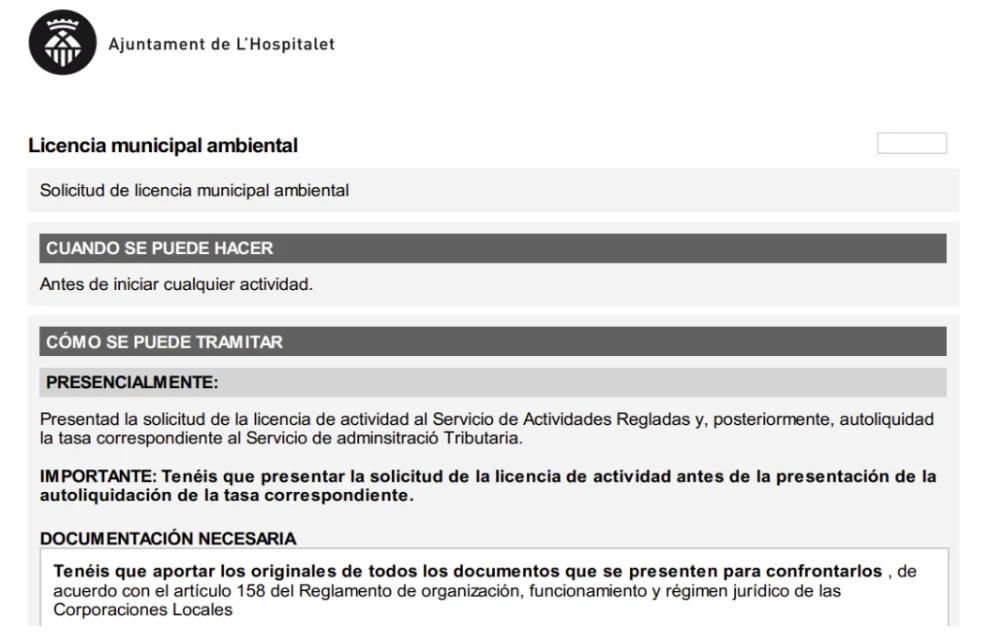 Documento del Ayuntamiento de L’Hospitalet de Llobregat con logotipo institucional y contenido informativo.